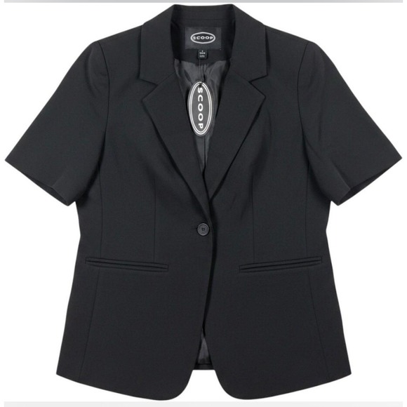 Scoop Jackets & Blazers - Dark Academia Short Sleeve Minimalist Boxy Blazer Black Plus Size 1X NWT